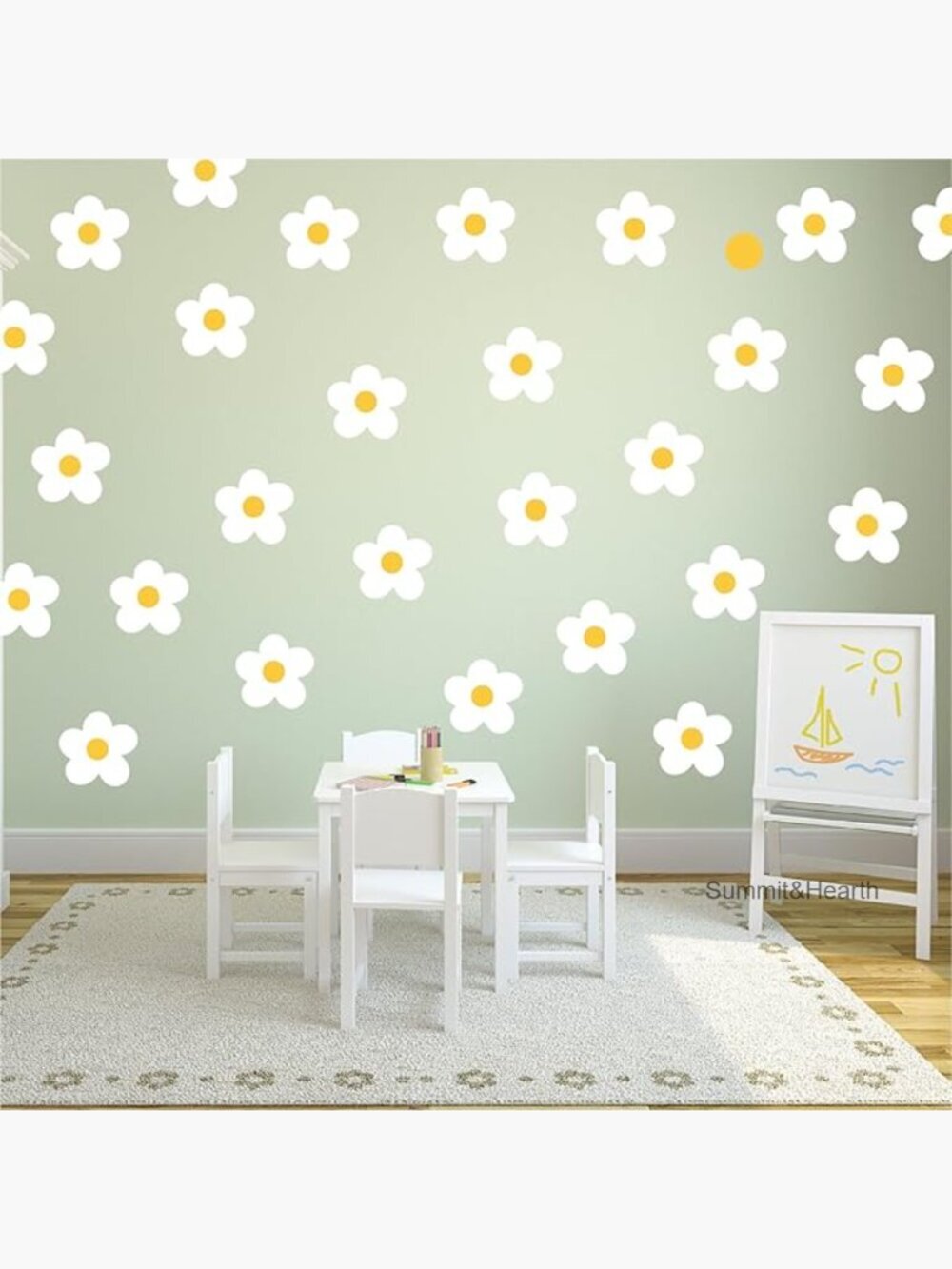 10 Sheet Daisy Wall Decals, Easy Peel & Stick Vinyl Nursery Decor